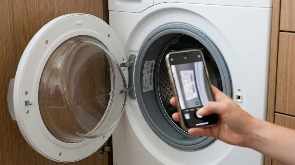Taking a phone photo of a washing machine rating plate